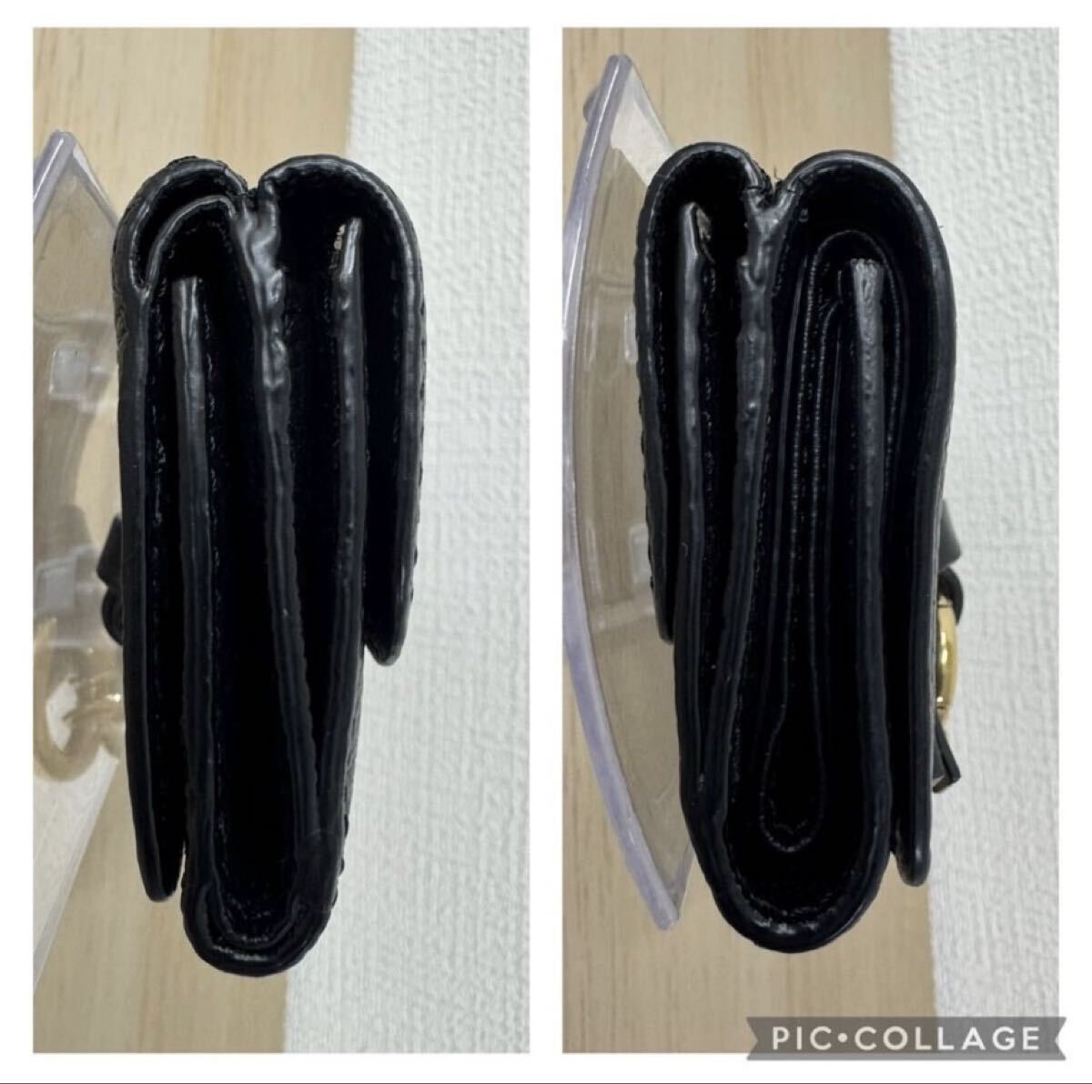 Chloe クロエ アルファベット トリフォールド 三つ折り財布 コンパクトウォレット 小銭入 ブラック ゴールド レザー チャーム 【1122A31】_画像4