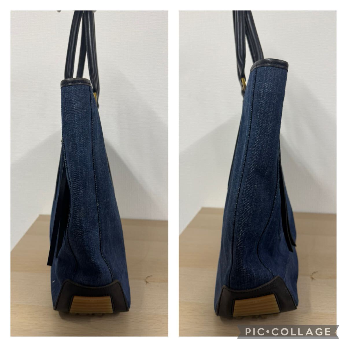 DIESEL ディーゼル トートバッグ デニム インディゴブルー ネイビー レザー×デニム 肩掛け 大容量 【1122A19】_画像3