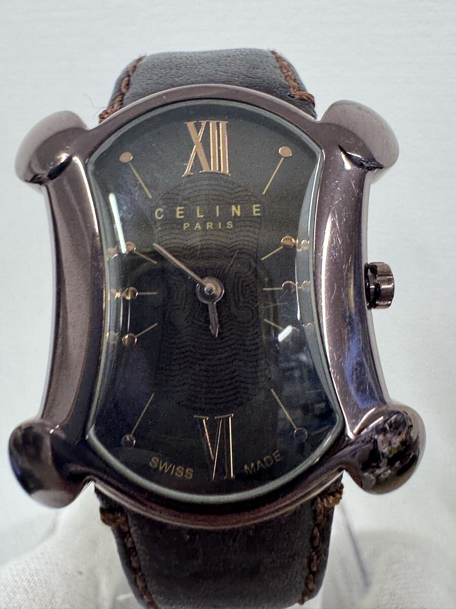 CELINE セリーヌ ブラゾン トリオンフ QZ ブラック文字盤 メンズ 腕時計 動作未確認 【1122A9】_画像5