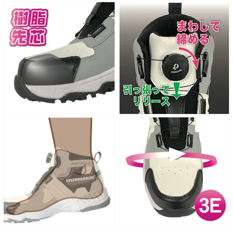 HM-S3D/新品 格安!HUMMER ハマー ダイヤル式 樹脂先芯入り 安全靴 ミドルカット セーフティーシューズ グレーブルー 25.5cm ハイカット_画像3