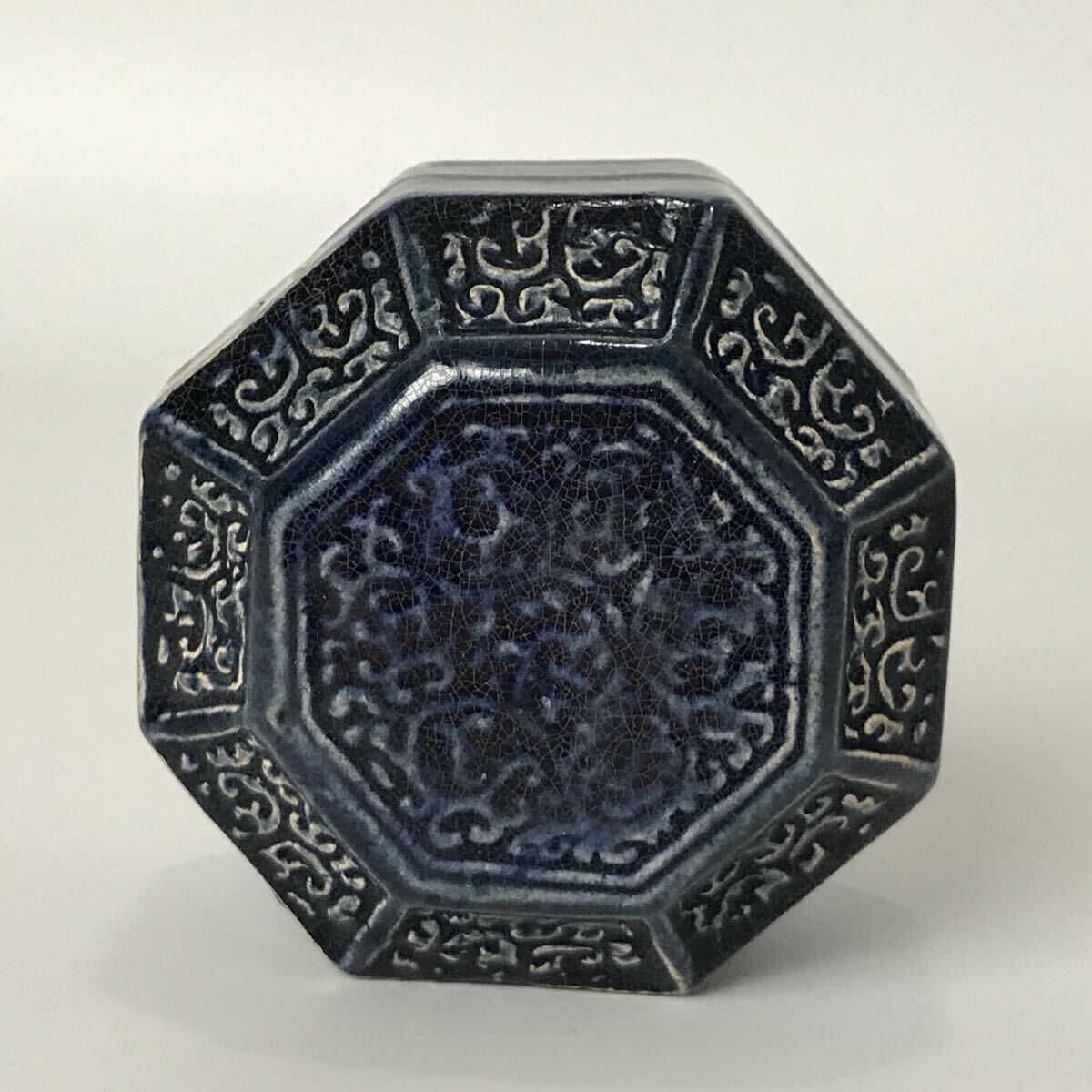 中国美術 唐物コレクター 唐時代 藍釉蓋物 箱付 時代物 _画像4