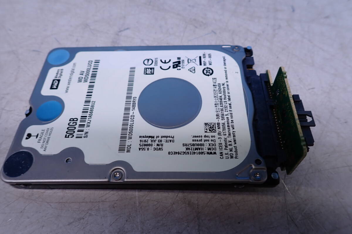 DD1036#動作確認済み/WesternDigital WD5000LUCD 500GB HDD SATA 2.5インチ　レコーダーDMR-BRW510 から外し_画像1
