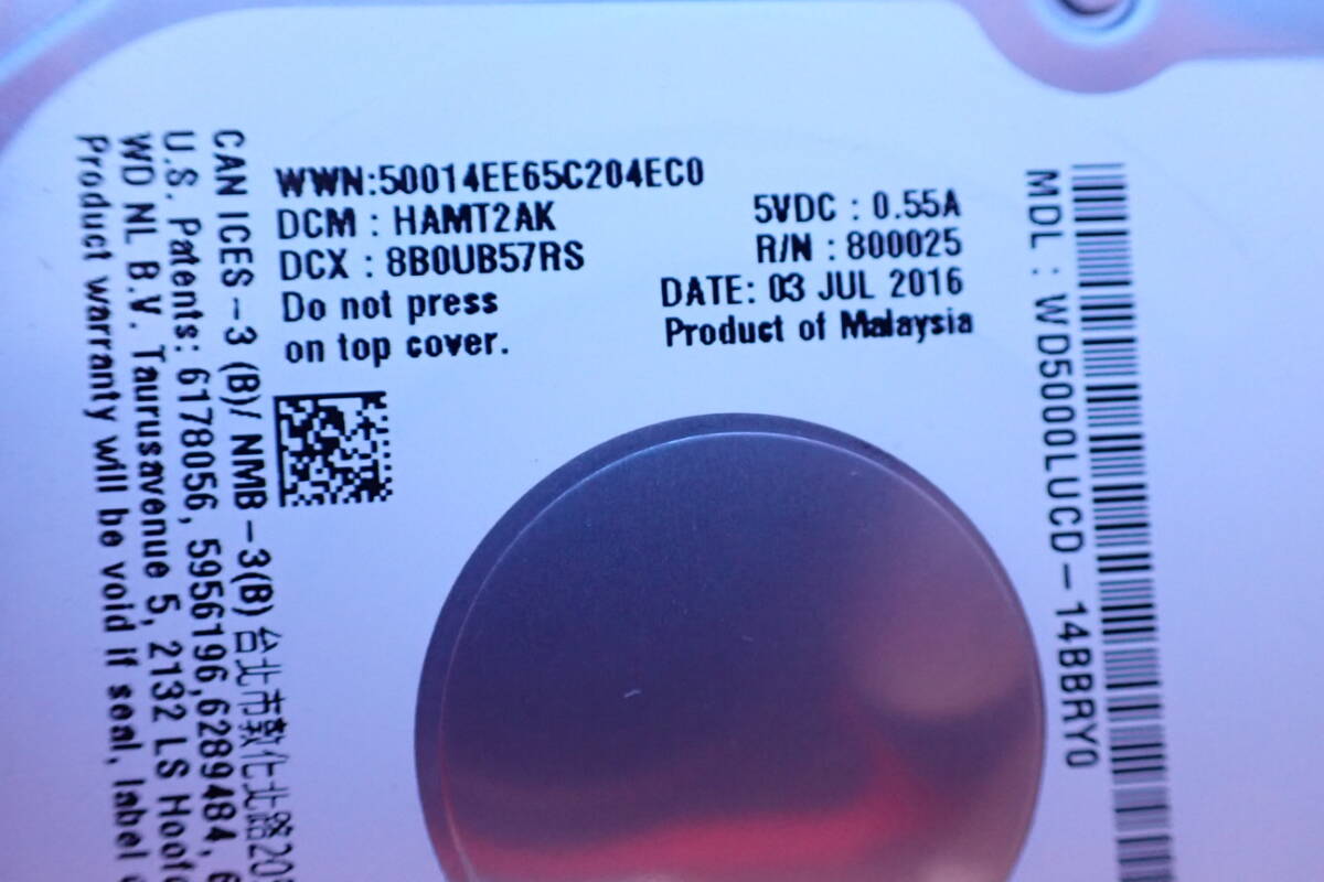 DD1036#動作確認済み/WesternDigital WD5000LUCD 500GB HDD SATA 2.5インチ　レコーダーDMR-BRW510 から外し_画像7