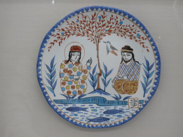 (真作) 陶板画 額装【美濃焼 人間国宝 加藤卓男 幸兵衛窯 ペルシャ色絵 陶額 シール付】36.7x31.5㎝の画像2