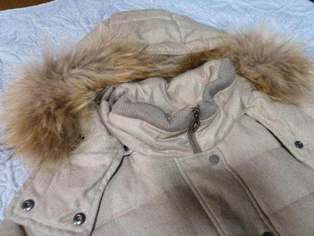 *205* 美品 EVEX by KRIZIA エヴェックスバイクリツィア ベージュ ツイード ラクーンファー ダウン コート 42 LL 定形外1350円発送 同梱OK_画像2