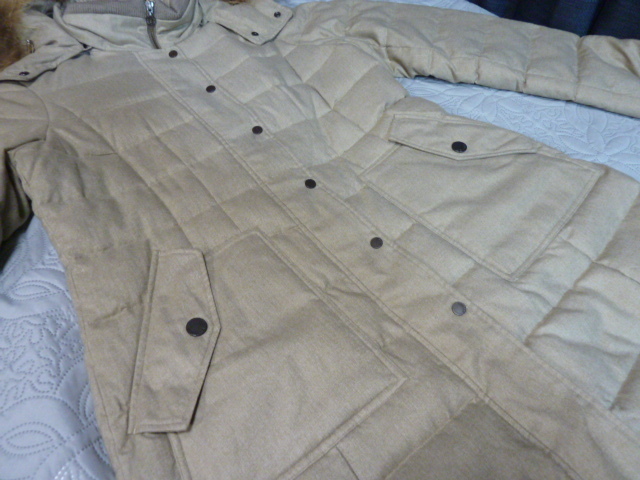 *205* 美品 EVEX by KRIZIA エヴェックスバイクリツィア ベージュ ツイード ラクーンファー ダウン コート 42 LL 定形外1350円発送 同梱OK_画像6