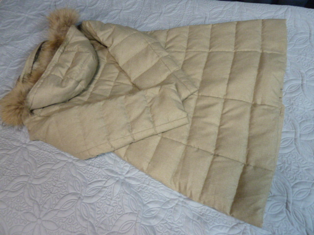 *205* 美品 EVEX by KRIZIA エヴェックスバイクリツィア ベージュ ツイード ラクーンファー ダウン コート 42 LL 定形外1350円発送 同梱OK_画像9