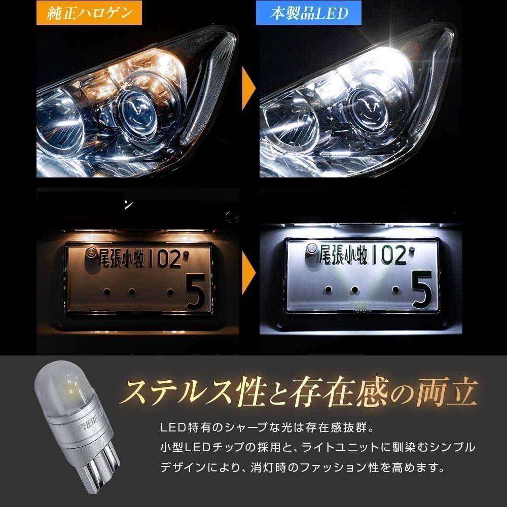 スフィアライト ポジション ナンバー灯 LED バルブ DX T10 4500K ルームランプ 無極性 1年保証 車検対応 SPHERELIGHT SLT10DX045-1_画像4