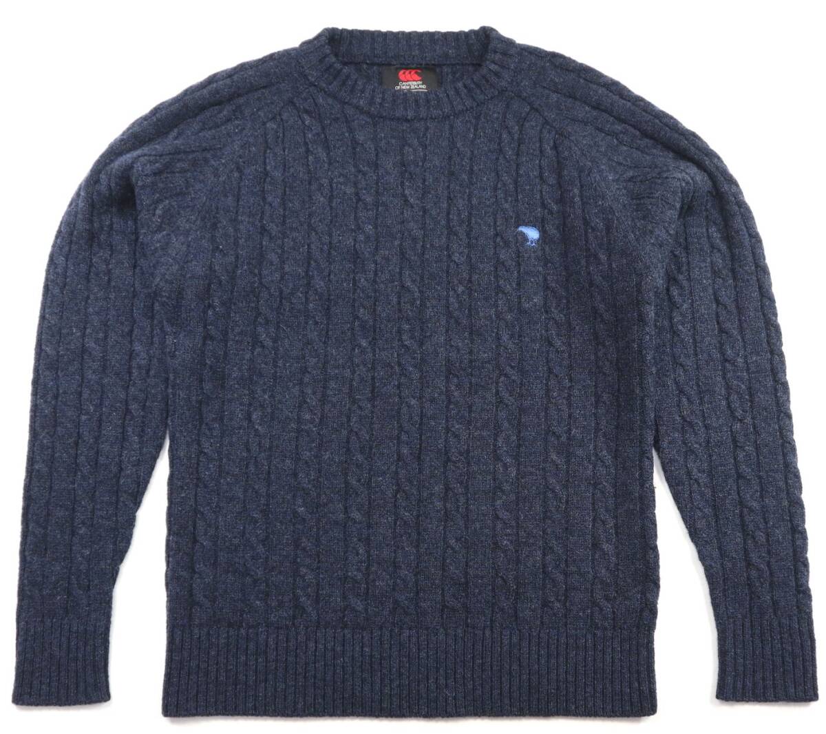 美品★CANTERBURY カンタベリー キーウィ刺繍入り クルーネック ケーブルニットセーター/Mサイズ_画像1