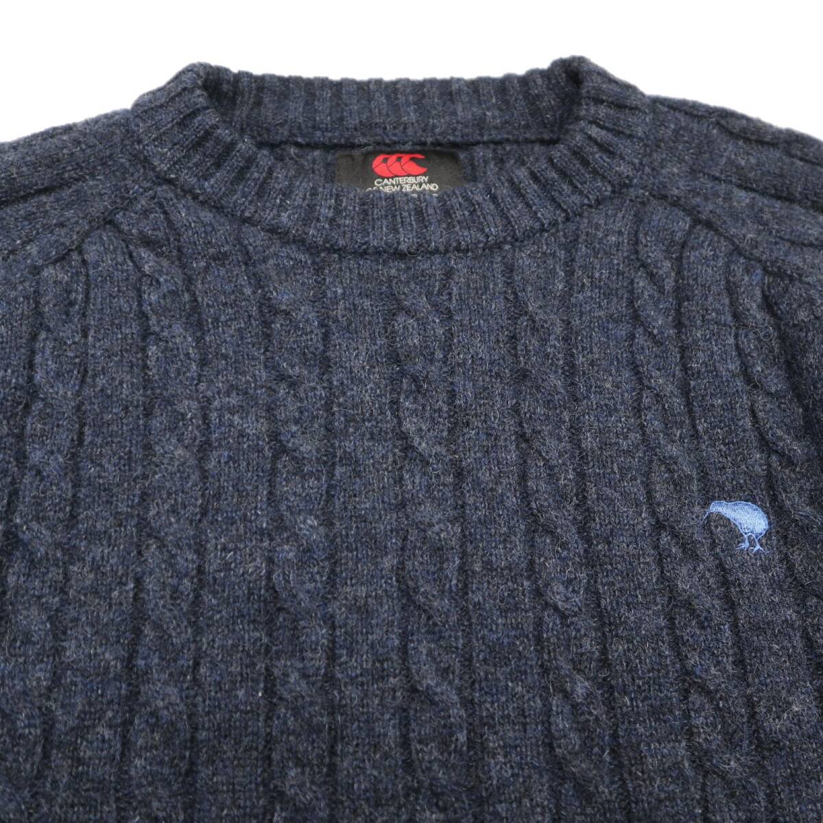 美品★CANTERBURY カンタベリー キーウィ刺繍入り クルーネック ケーブルニットセーター/Mサイズ_画像4