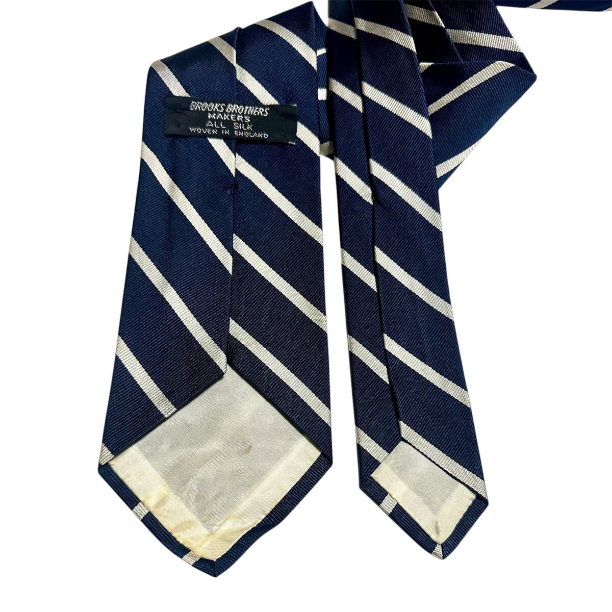 ビンテージ ブルックスブラザーズ BROOKS BROTHERS MAKERS 英国織 シルク ネクタイ ブラックレーベル 黒ラベル 紺白レジメンタル_画像3