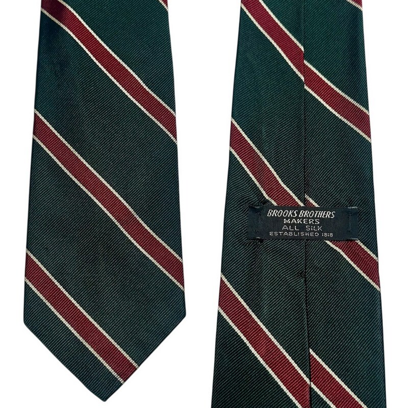 ビンテージ ブルックスブラザーズ BROOKS BROTHERS MAKERS 100％ シルク ネクタイ ブラックレーベル 黒タグ 緑レジメンタル_画像1