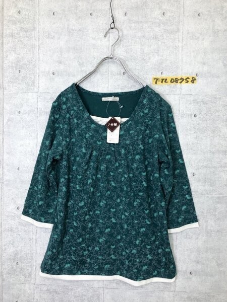 新品タグ付き！Garconne レディース レイヤード 総柄 七分袖 チュニック M 緑_画像1