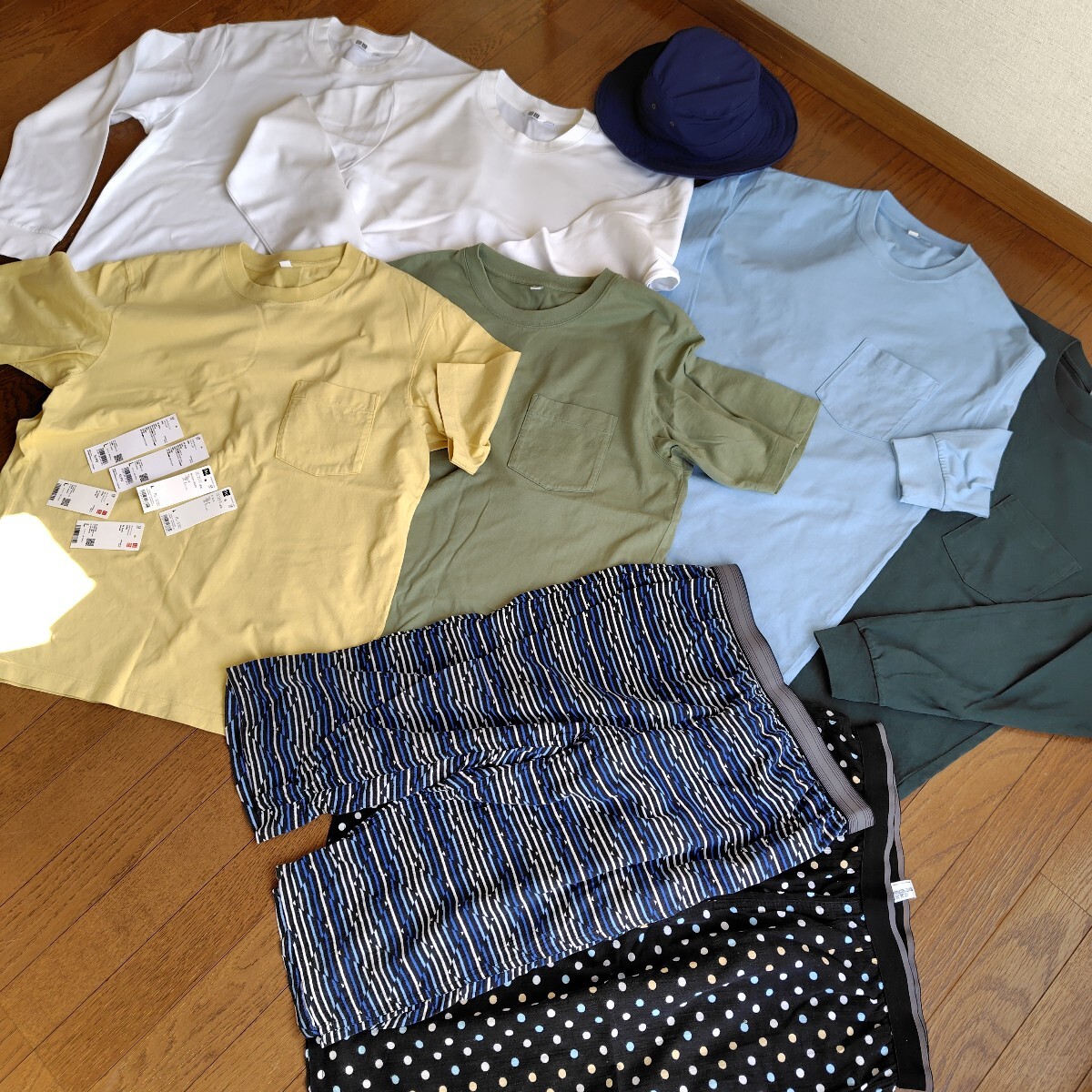 ユニクロ GU Tシャツ など 9点 セット / UNIQLO クルーネック エアリズム コットン ポケツキ 五分袖 長袖 半袖 オーバーサイズ 帽子_画像1
