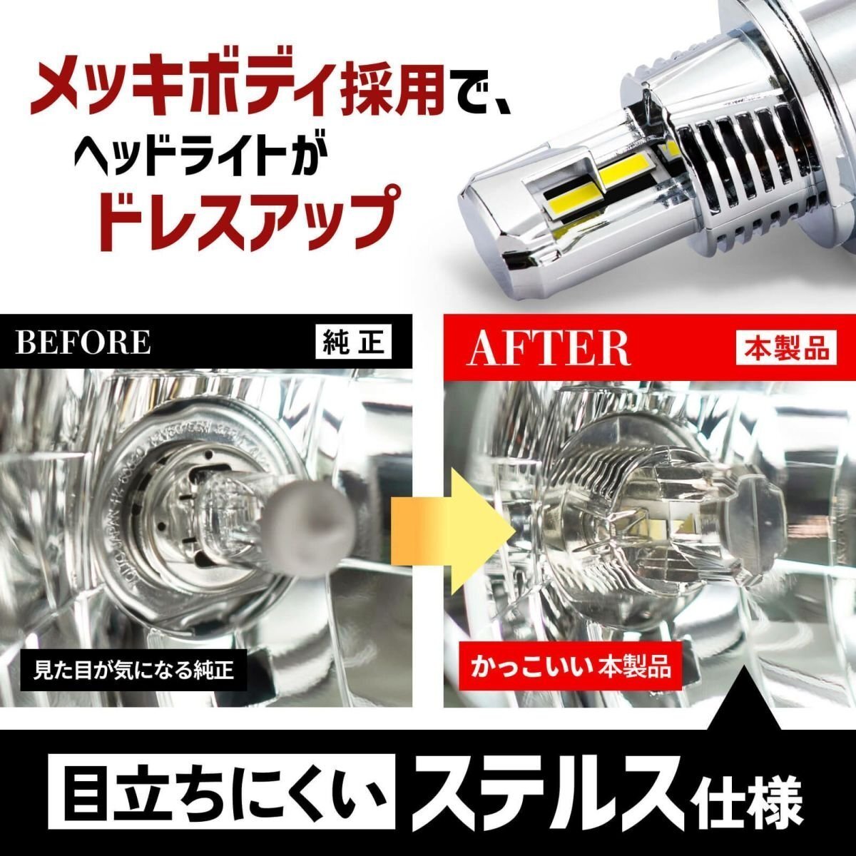 【2000円OFF】限定セール【送料無料】HID屋 LED コンパクト爆光! ヘッドライト H4 バルブ 車検対応 簡単取付 スペーシアなどに_画像5