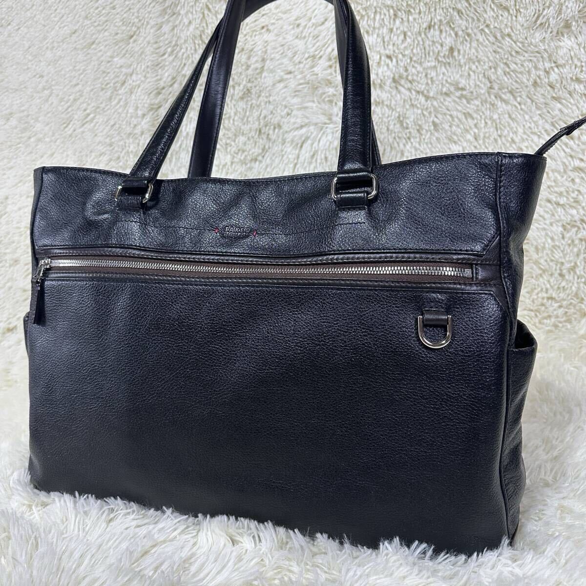 TAKEO KIKUCHI タケオキクチ レポート レザー トートバッグ ビジネスバッグ B4 712702 ブラック 牛革 PC対応 撥水 大容量 現行販売アリ_画像1