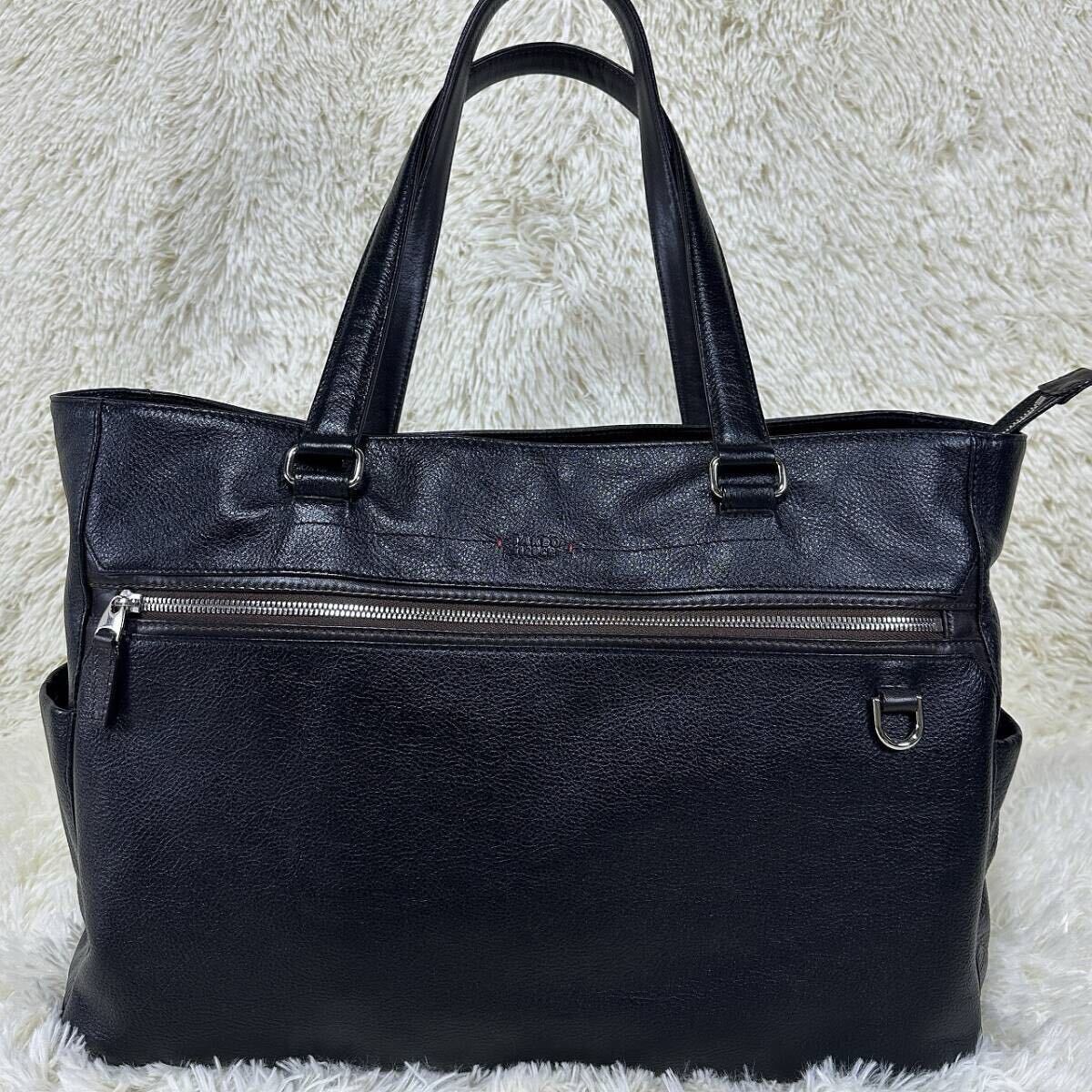 TAKEO KIKUCHI タケオキクチ レポート レザー トートバッグ ビジネスバッグ B4 712702 ブラック 牛革 PC対応 撥水 大容量 現行販売アリ_画像2