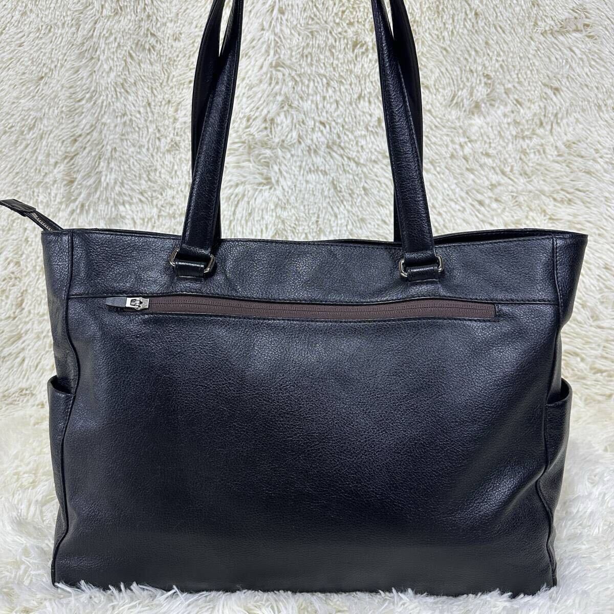 TAKEO KIKUCHI タケオキクチ レポート レザー トートバッグ ビジネスバッグ B4 712702 ブラック 牛革 PC対応 撥水 大容量 現行販売アリ_画像3