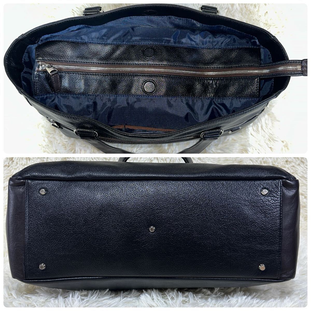 TAKEO KIKUCHI タケオキクチ レポート レザー トートバッグ ビジネスバッグ B4 712702 ブラック 牛革 PC対応 撥水 大容量 現行販売アリ_画像4