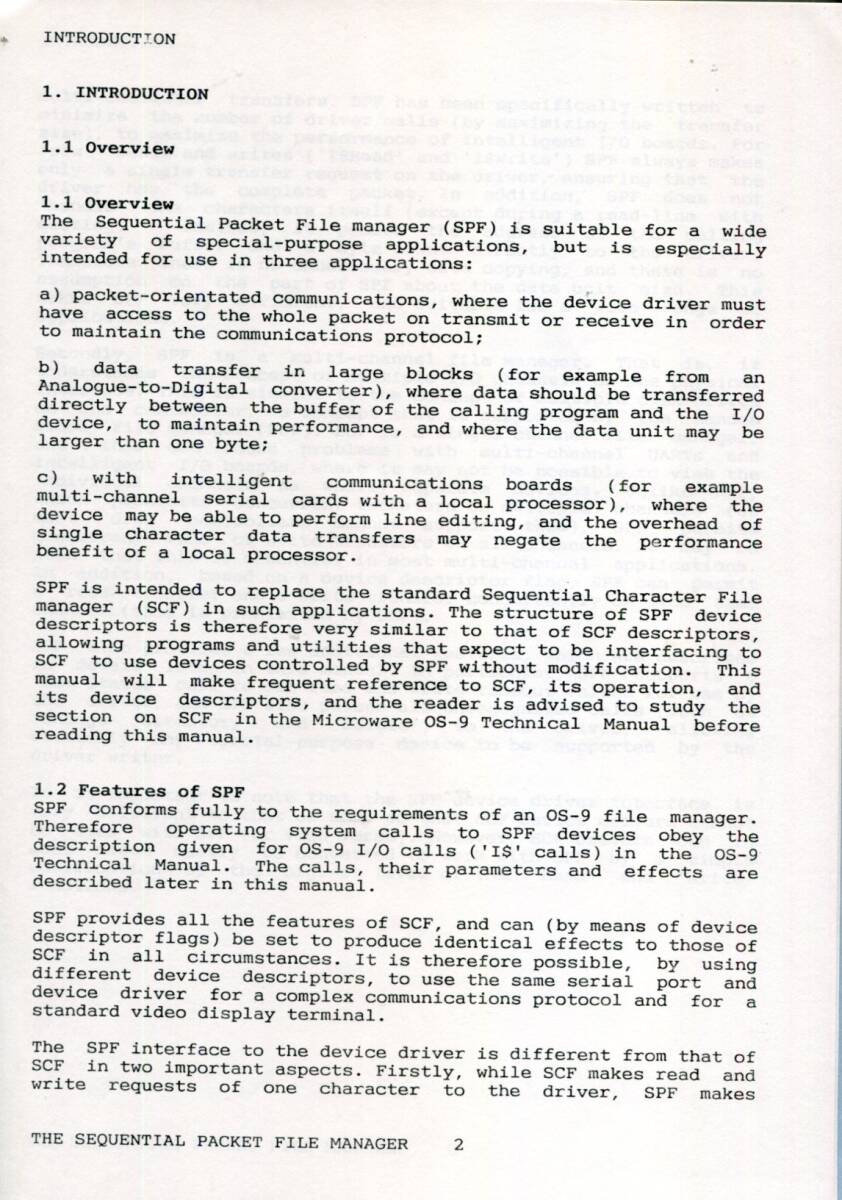 ■【Microware OS-9】SPS (SEQUENTIAL PACKET FILE MANAGER)Rev.1.0 Manual (88/12/10)_画像3