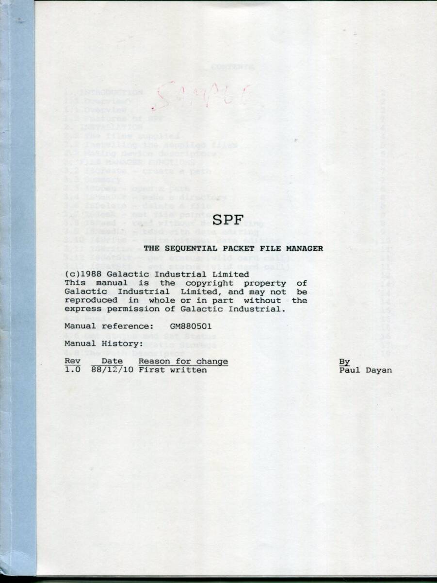 ■【Microware OS-9】SPS (SEQUENTIAL PACKET FILE MANAGER)Rev.1.0 Manual (88/12/10)_画像1