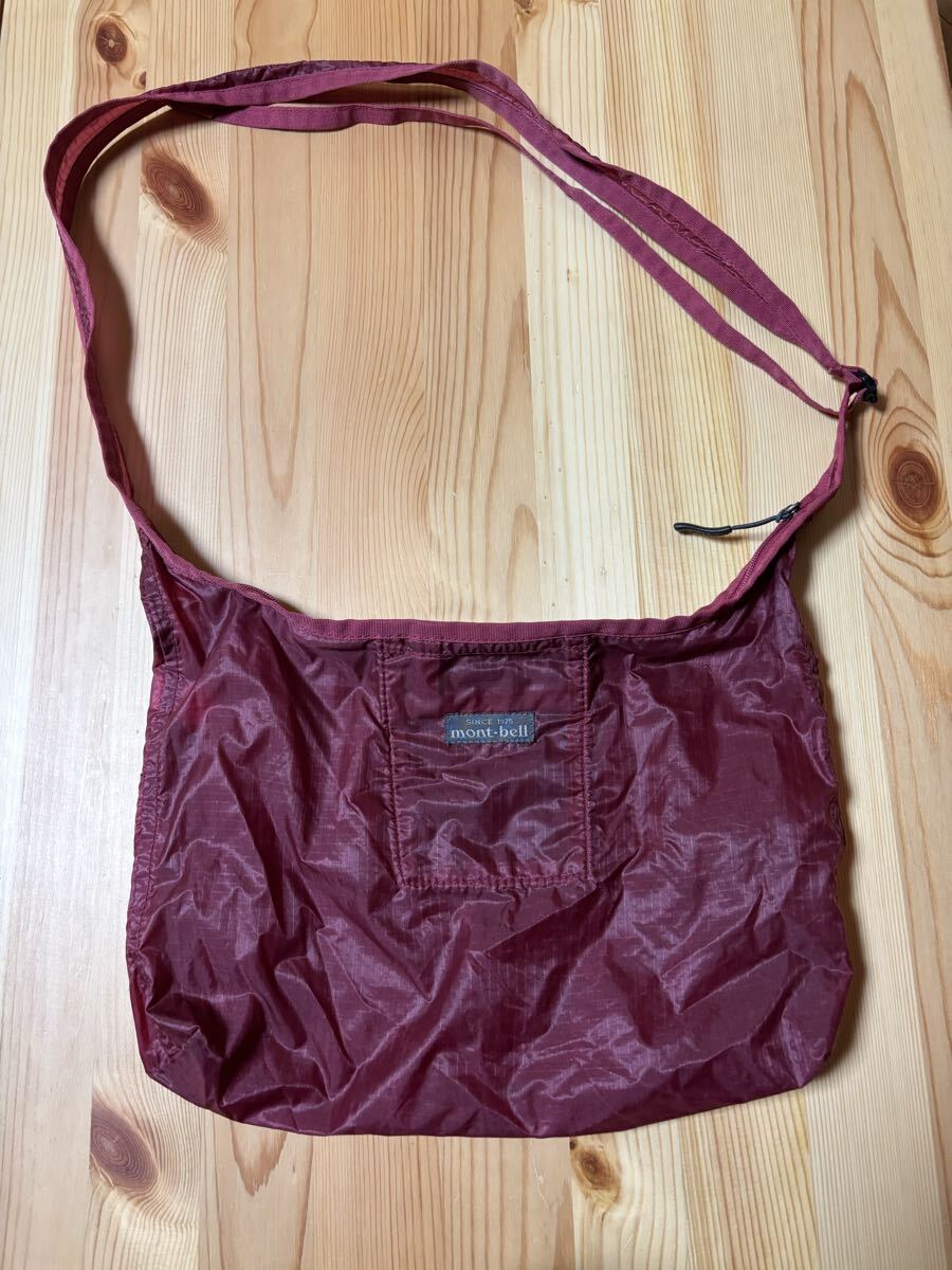 中古 ショルダーバッグ モンベル ナイロン mont-bell 斜め掛け バッグ 赤 軽量_画像1