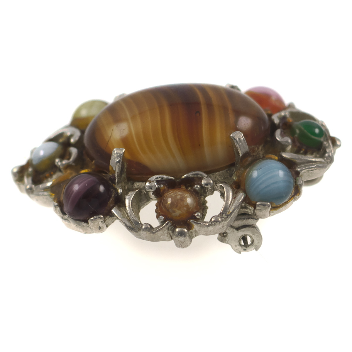 UK4339◆ マルチカラー マーブルストーン カボション フラワー 色石 英国 イギリス ◆ ヴィンテージブローチ ◆_画像2