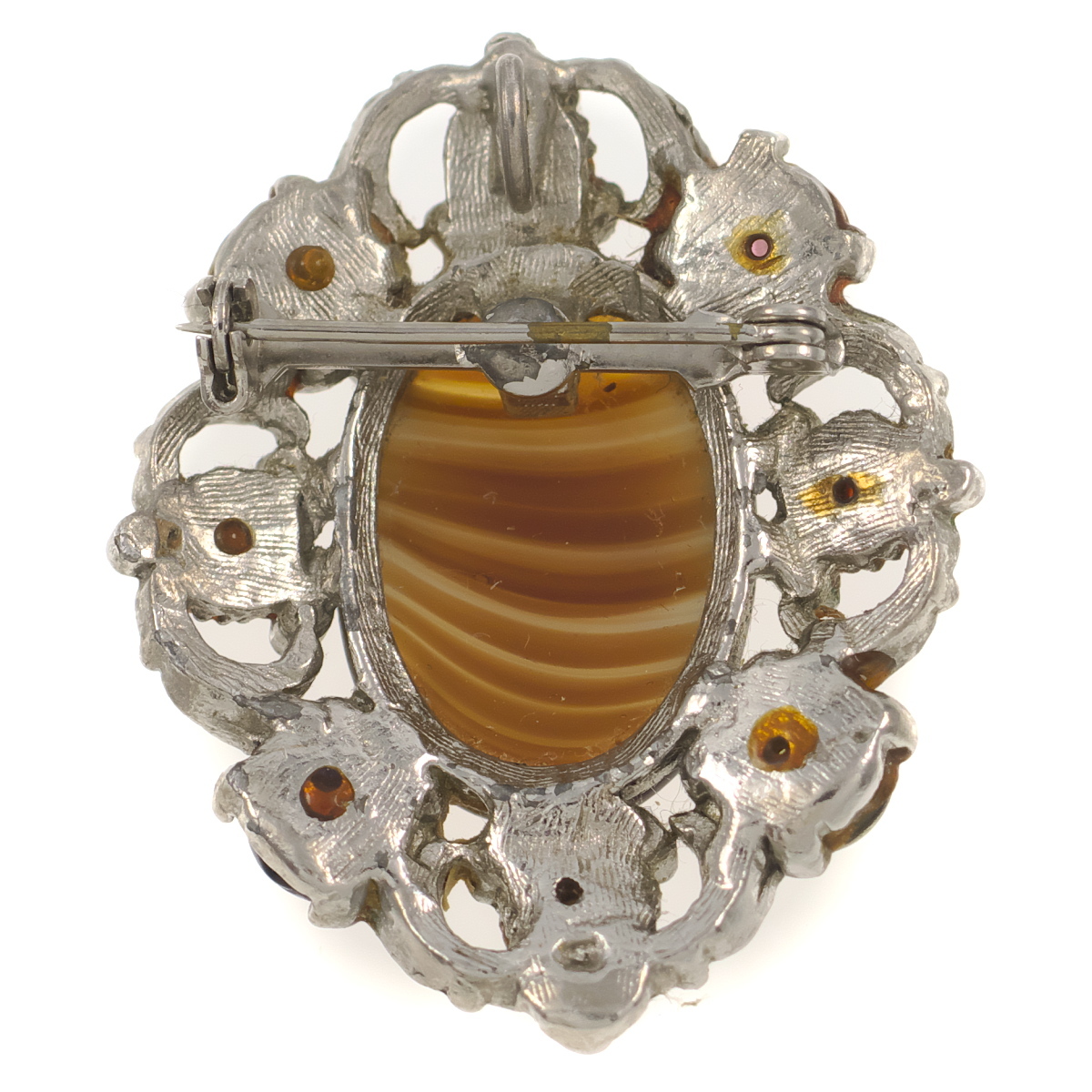 UK4339◆ マルチカラー マーブルストーン カボション フラワー 色石 英国 イギリス ◆ ヴィンテージブローチ ◆_画像3