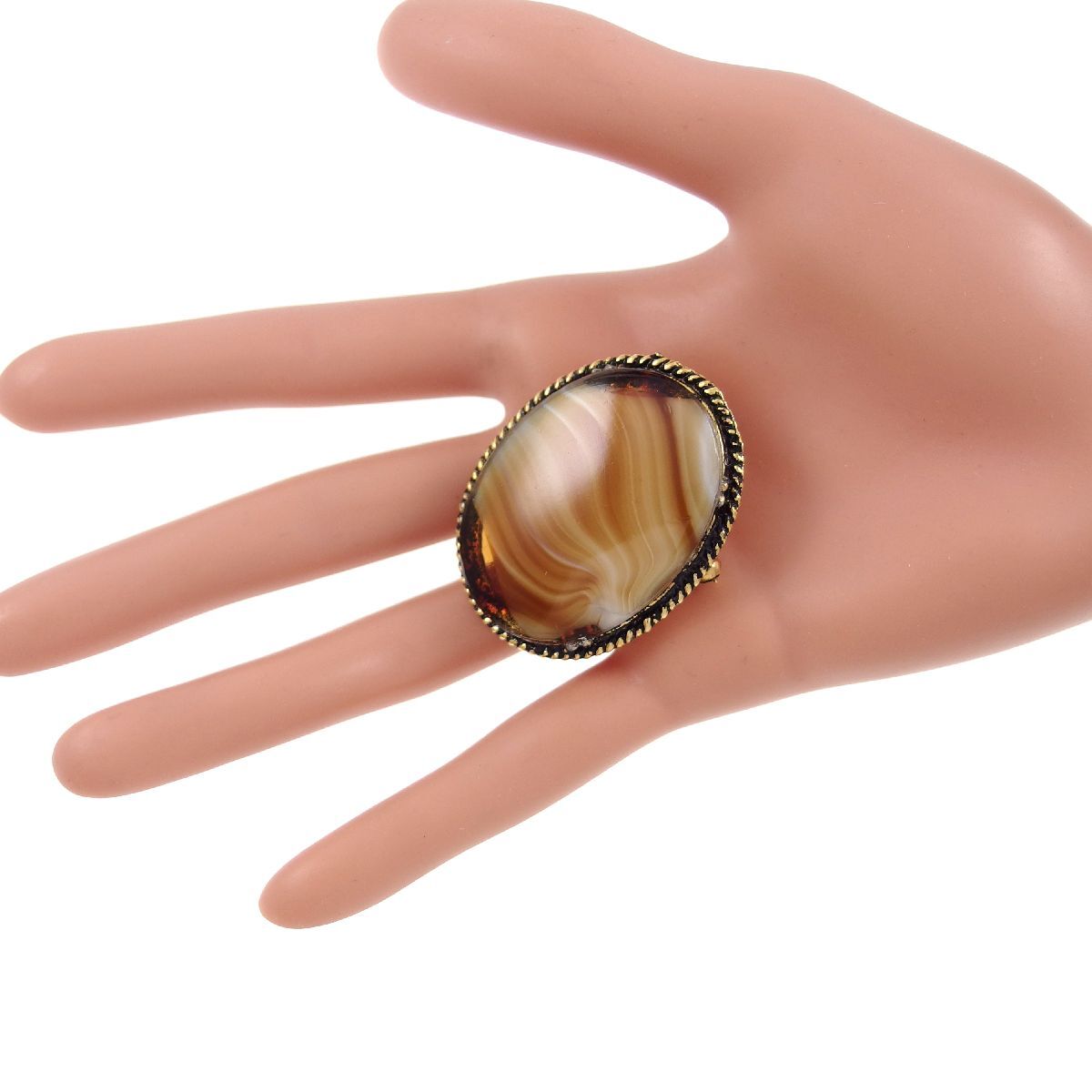 UK4346◆ 大粒 ブラウン系マーブルストーン ギブレガラス オーバル 英国 イギリス ◆ ヴィンテージブローチ ◆_画像4