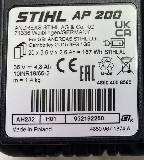 * не использовался товар STIHL steel AP200(187Wh) аккумулятор *