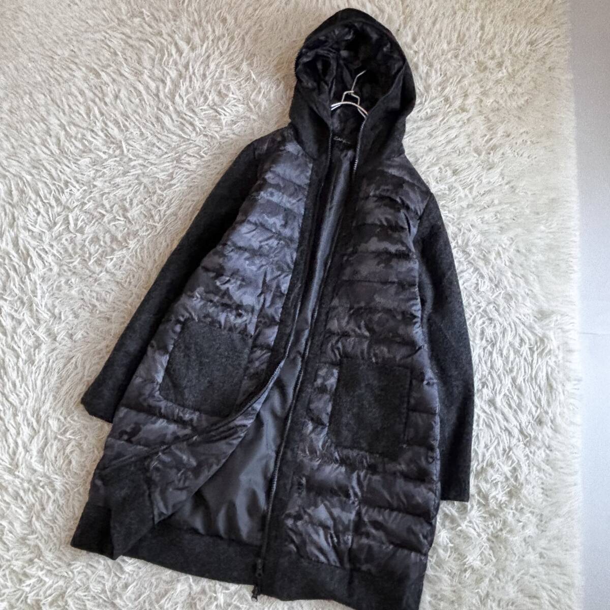 ⑥ 横浜元町 ゼラール Zelal 迷彩 異素材 コンビ フーディー ダウンコート 大きいサイズ 13_画像1