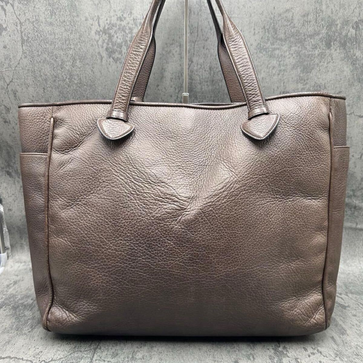 美品 ラージ ロエベ LOEWE メンズ ヘリテージ トートバッグ オールレザー ハンド A4 ビジネス ブリーフケース ストラップ 茶 ブラウン_画像4