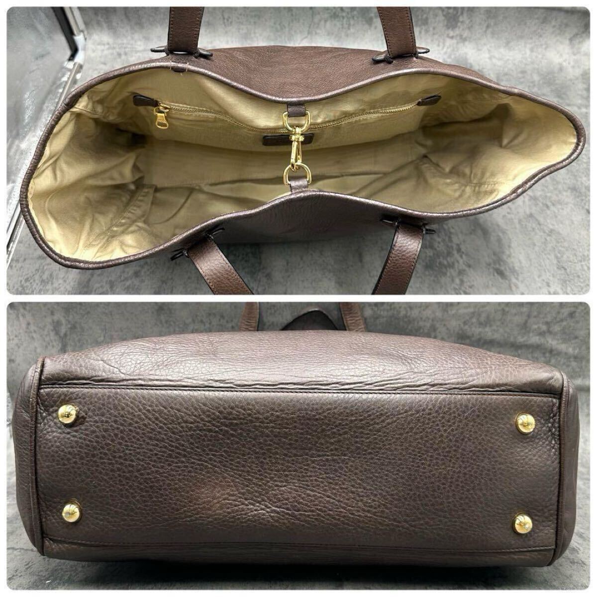 美品 ラージ ロエベ LOEWE メンズ ヘリテージ トートバッグ オールレザー ハンド A4 ビジネス ブリーフケース ストラップ 茶 ブラウン_画像5