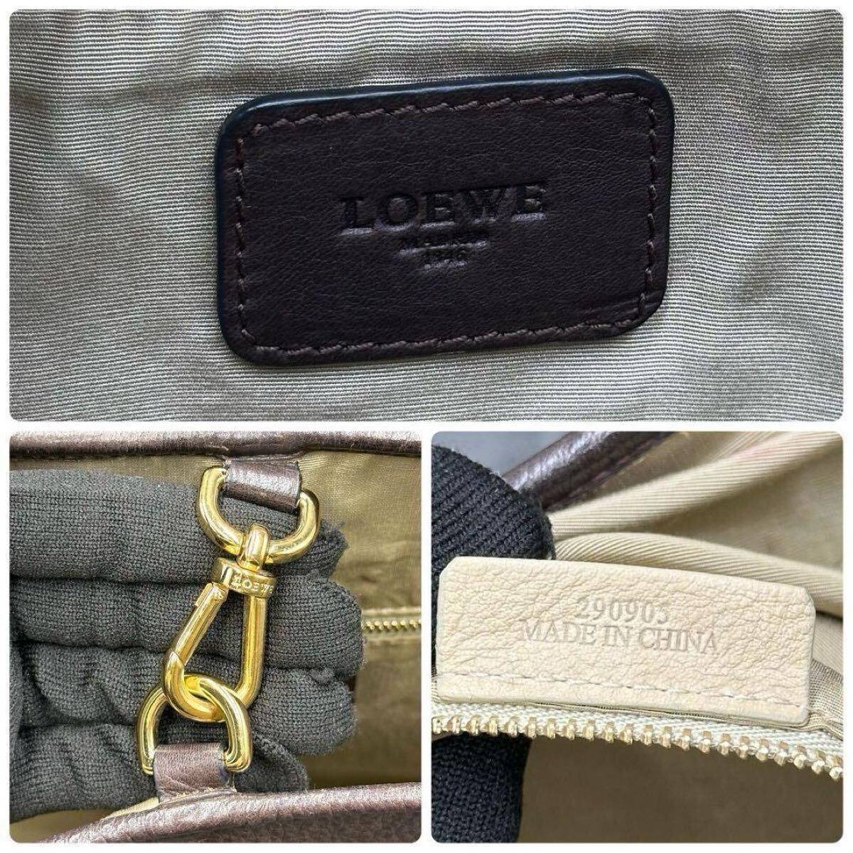 美品 ラージ ロエベ LOEWE メンズ ヘリテージ トートバッグ オールレザー ハンド A4 ビジネス ブリーフケース ストラップ 茶 ブラウン_画像10