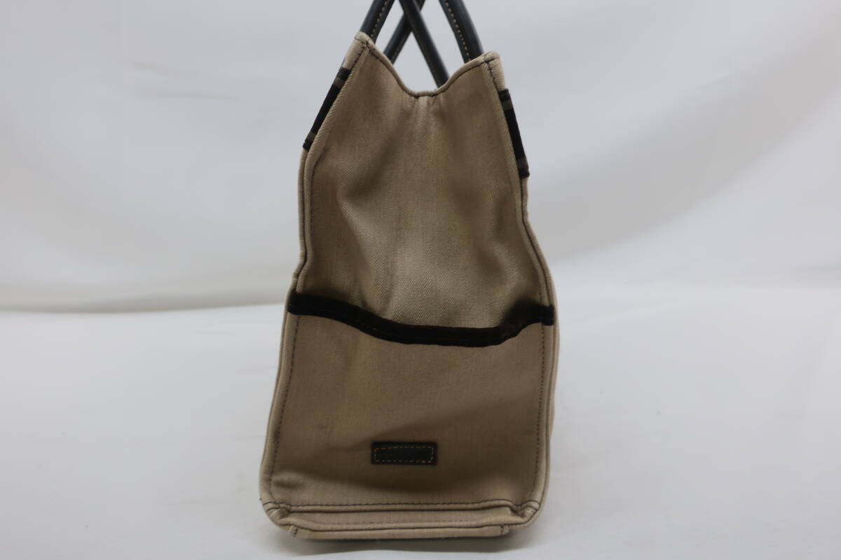 【送900円】2678　TOPKAPI　トプカピ　キャンバス地　トートバッグ　持ち手レザー　スクエア型　マチ有り　ベージュ_画像5