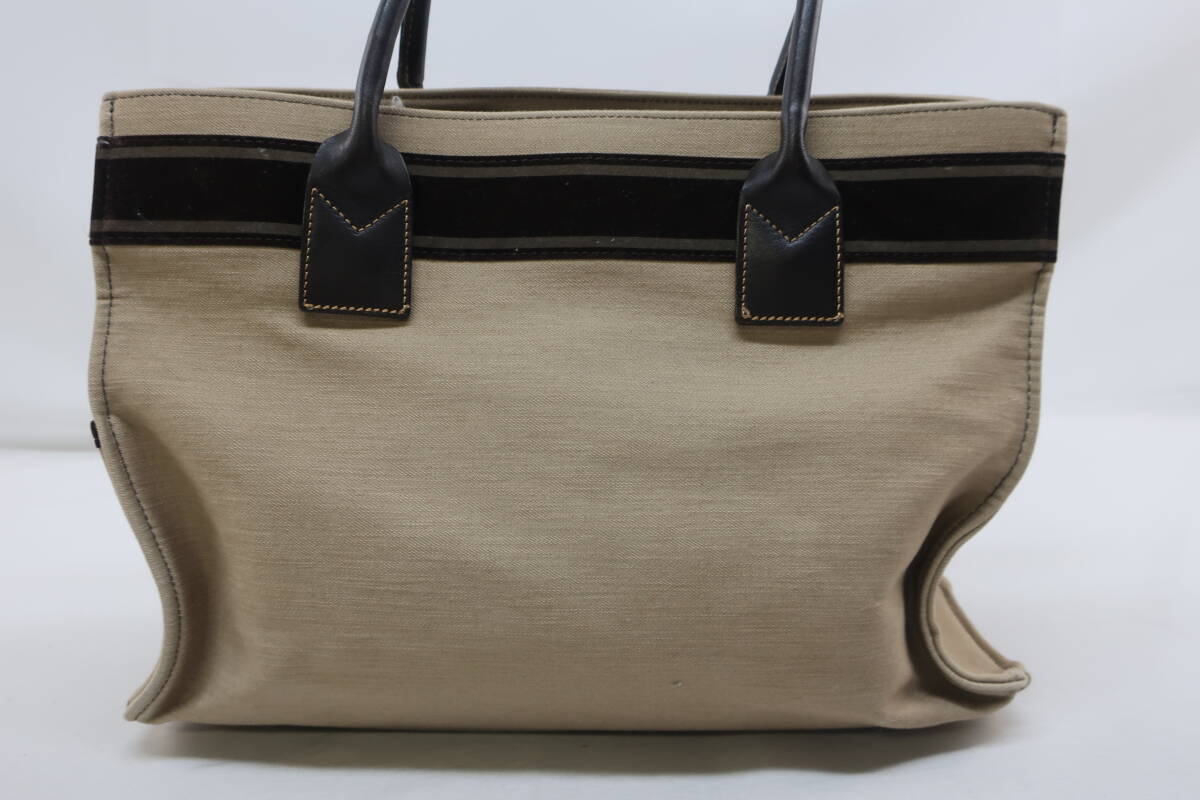 【送900円】2678　TOPKAPI　トプカピ　キャンバス地　トートバッグ　持ち手レザー　スクエア型　マチ有り　ベージュ_画像4