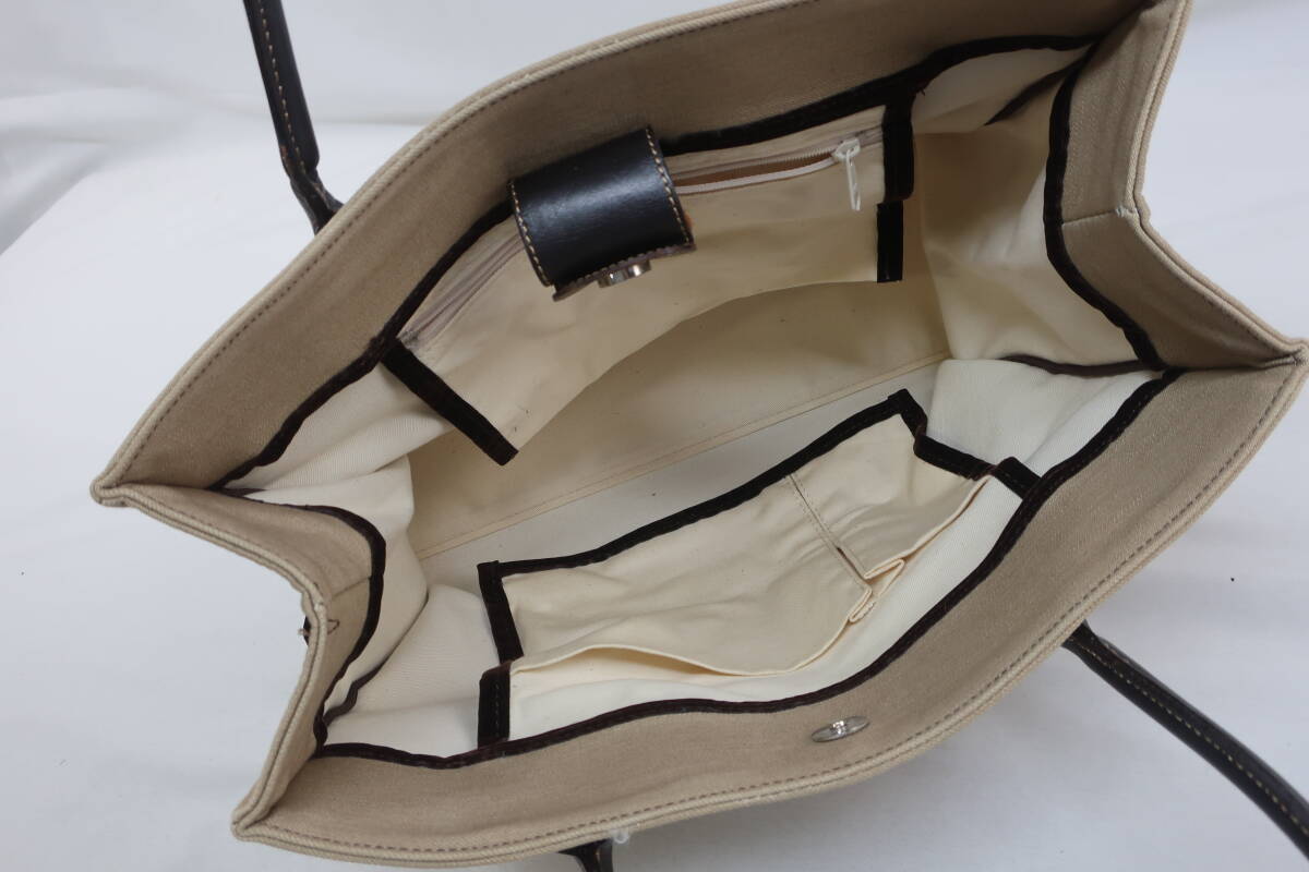 【送900円】2678　TOPKAPI　トプカピ　キャンバス地　トートバッグ　持ち手レザー　スクエア型　マチ有り　ベージュ_画像8