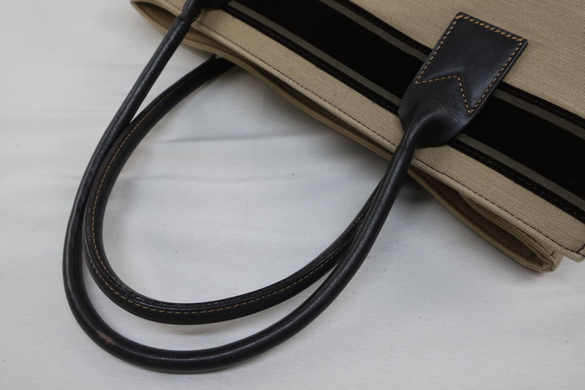 【送900円】2678　TOPKAPI　トプカピ　キャンバス地　トートバッグ　持ち手レザー　スクエア型　マチ有り　ベージュ_画像7