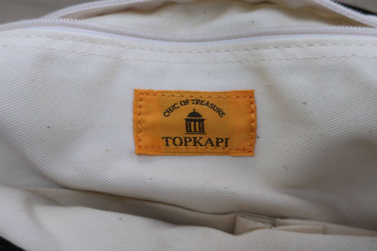 【送900円】2678　TOPKAPI　トプカピ　キャンバス地　トートバッグ　持ち手レザー　スクエア型　マチ有り　ベージュ_画像9