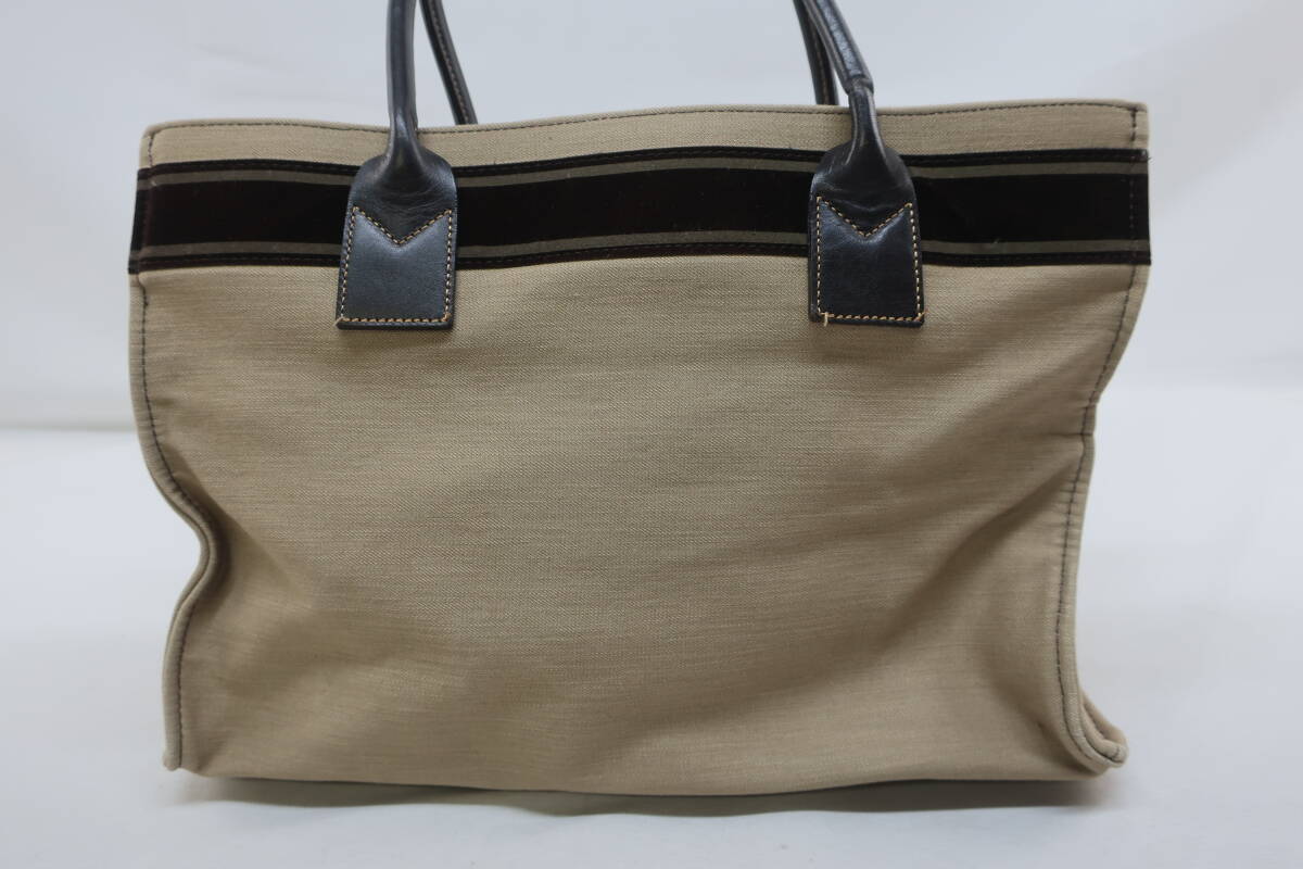 【送900円】2678　TOPKAPI　トプカピ　キャンバス地　トートバッグ　持ち手レザー　スクエア型　マチ有り　ベージュ_画像2