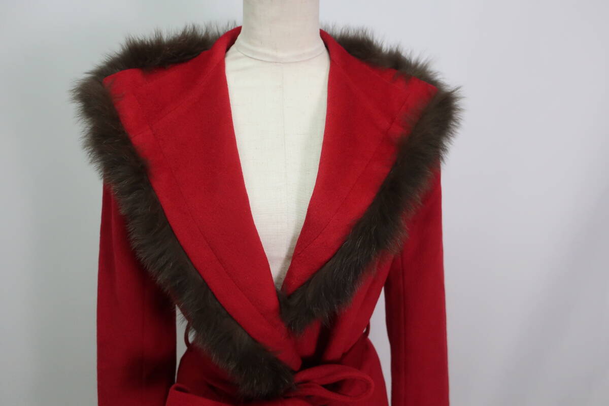 【送900円】2727　COUP DE CHANCE　クードシャンス　レディース　ガウンコート　アンゴラ混　ファー取り外し可　ベルト　レッド　38　_画像2