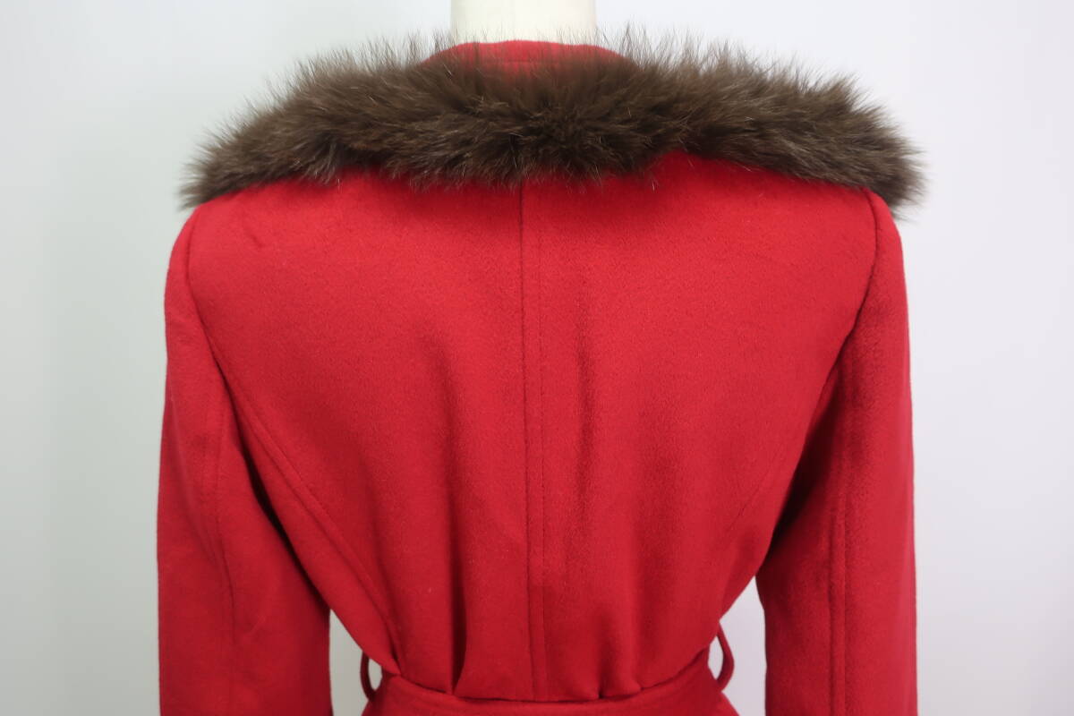 【送900円】2727　COUP DE CHANCE　クードシャンス　レディース　ガウンコート　アンゴラ混　ファー取り外し可　ベルト　レッド　38　_画像4