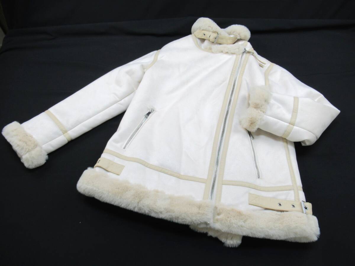 【送900円】3093　ZARA　ザラ　レディース　フェイクムートン　ハーフコート　ジャケット　アイボリー　EUR S　_画像1