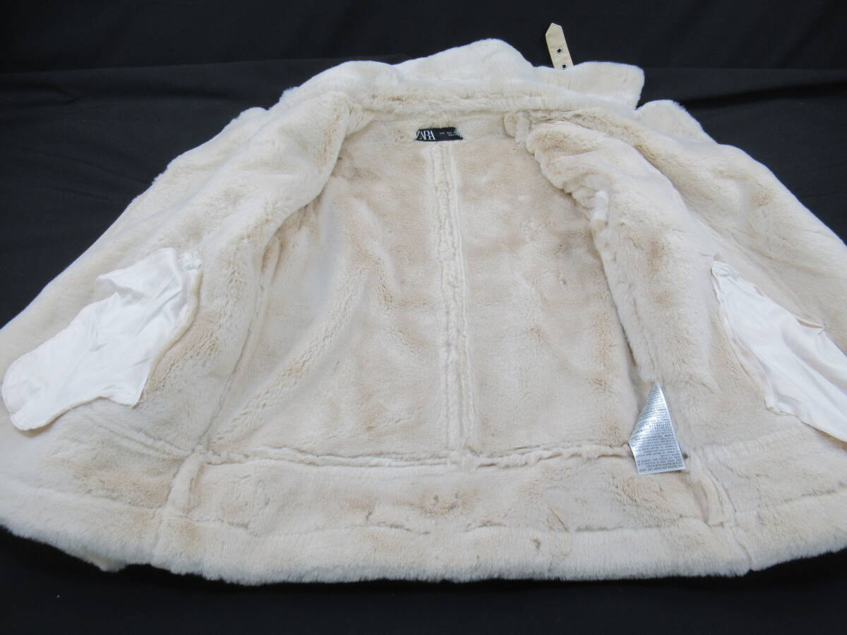 【送900円】3093　ZARA　ザラ　レディース　フェイクムートン　ハーフコート　ジャケット　アイボリー　EUR S　_画像3