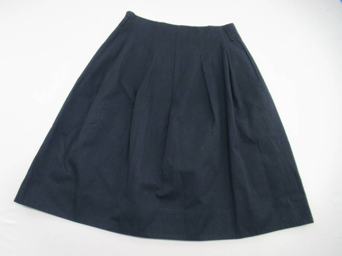 【送900円】3151 MARGARET HOWELL マーガレットハウエル コットンフレアスカート 膝丈 プリーツタック ネイビー コットン100% Ⅱ_画像8