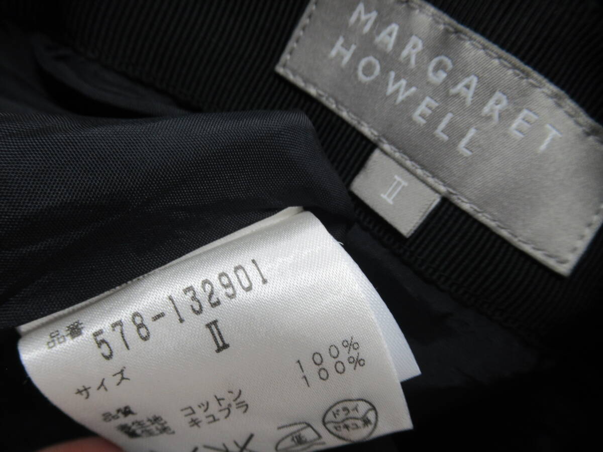 【送900円】3151 MARGARET HOWELL マーガレットハウエル コットンフレアスカート 膝丈 プリーツタック ネイビー コットン100% Ⅱ_画像5