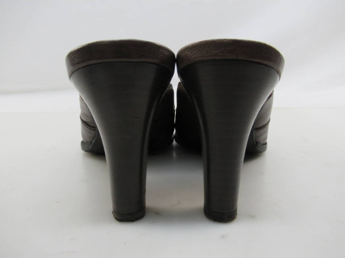 【送900円】3218　JOHNNY MOKE LONDON　ジョニーモーク　レザーミュール　パンプス　ヒール　ブラウン　日本製　サンダル　39_画像4