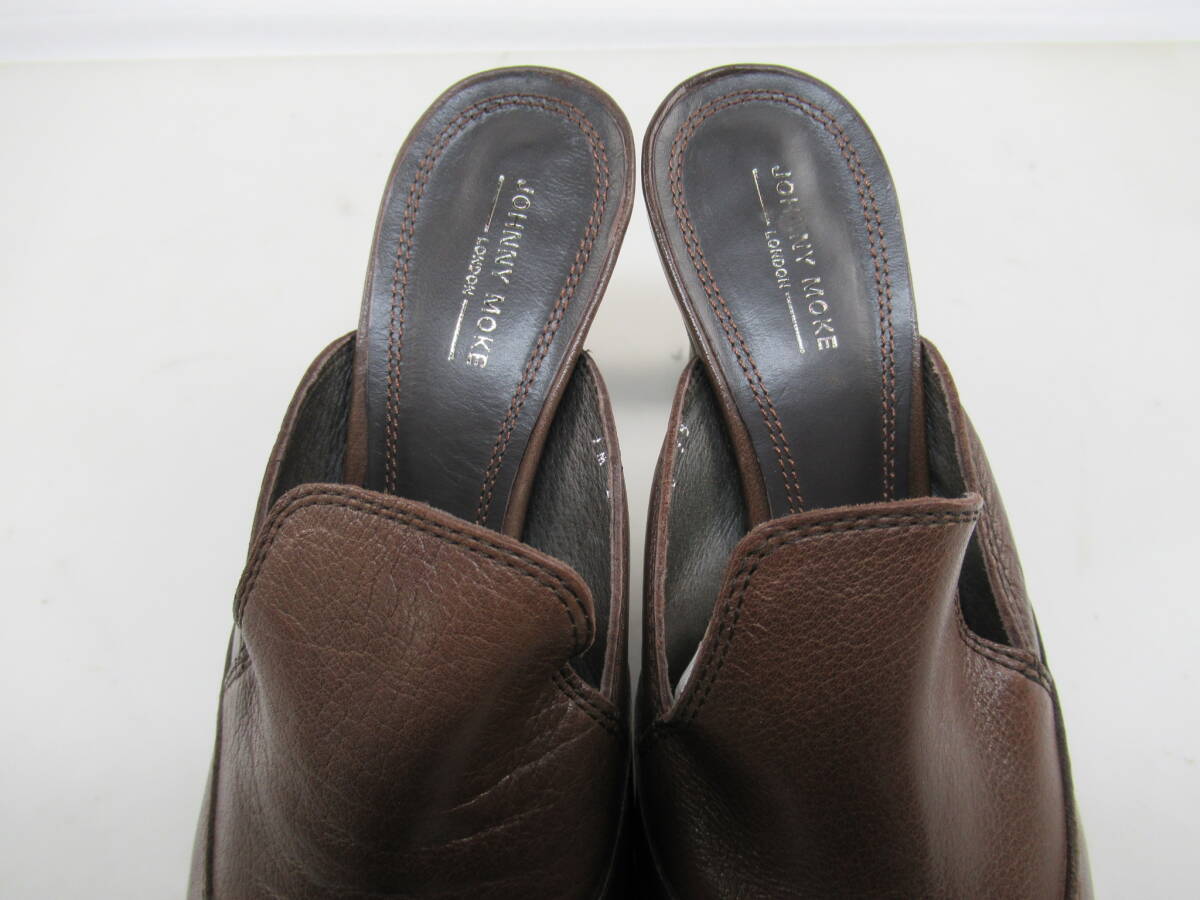 【送900円】3218　JOHNNY MOKE LONDON　ジョニーモーク　レザーミュール　パンプス　ヒール　ブラウン　日本製　サンダル　39_画像3