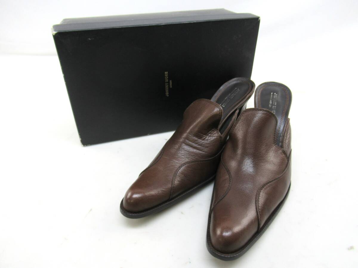 【送900円】3218　JOHNNY MOKE LONDON　ジョニーモーク　レザーミュール　パンプス　ヒール　ブラウン　日本製　サンダル　39_画像1