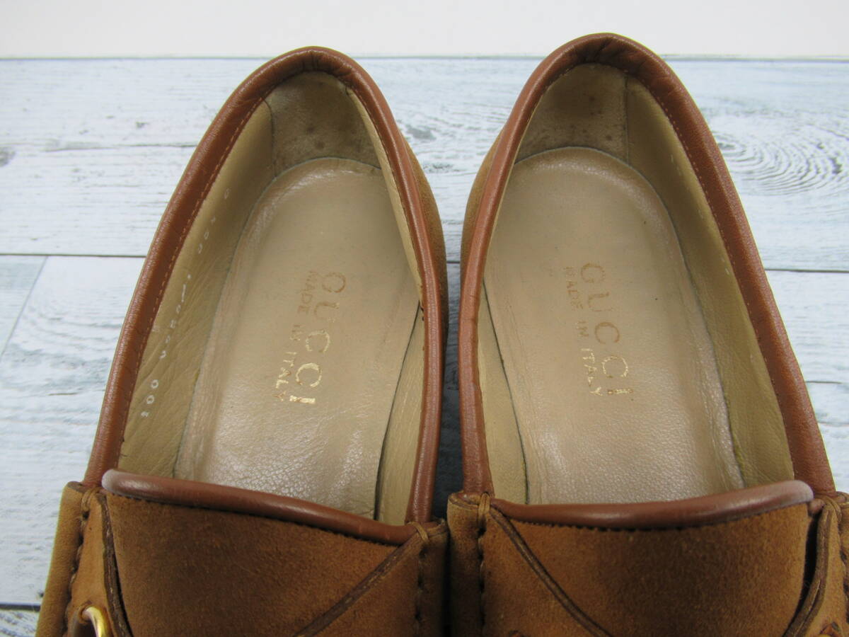 ★【B送900円】2893 GUCCI グッチ ビットローファー レディース スエードレザー キャメル ゴールド金具 イタリア製 35 1/2 C_画像3